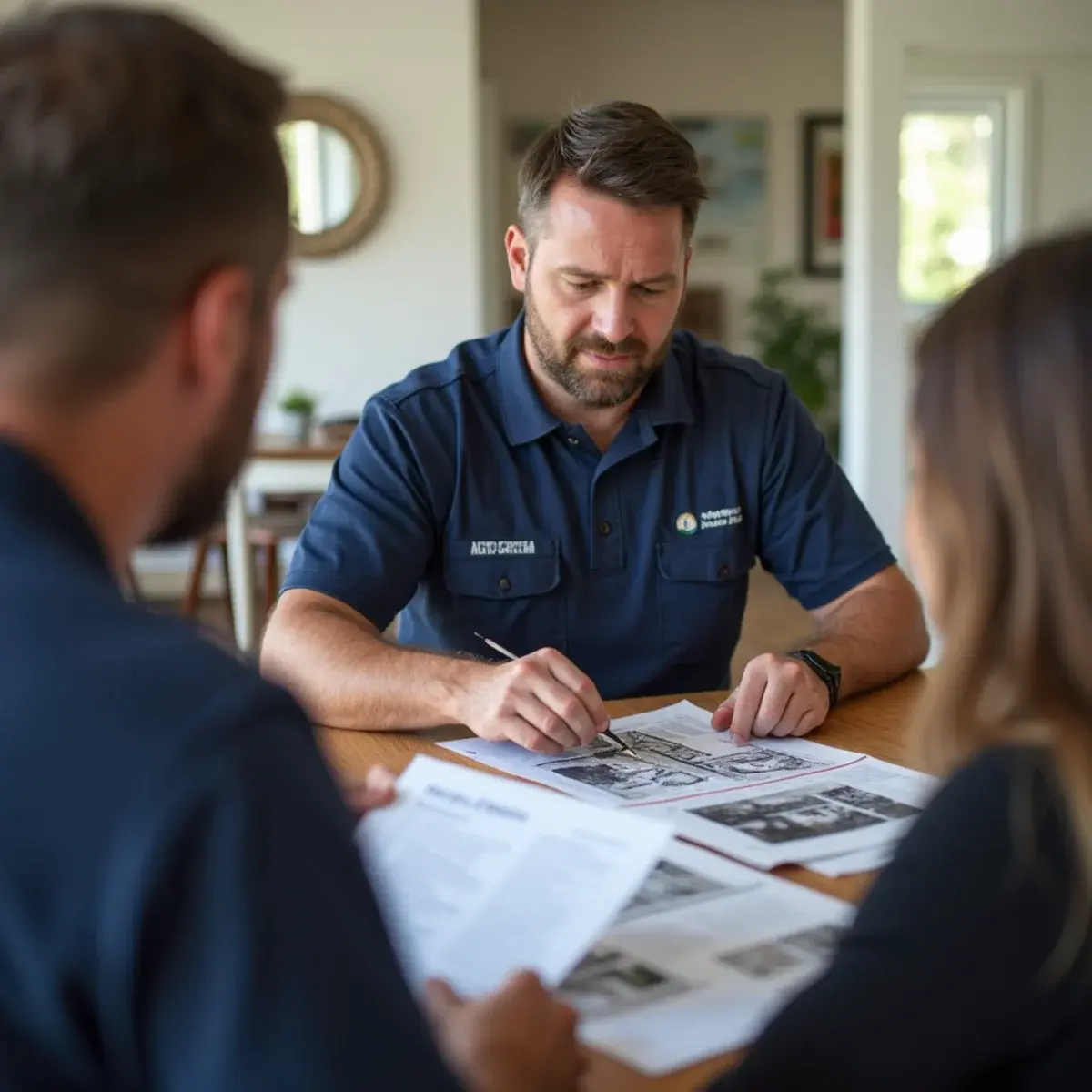 Restoration company estimator explaining a water damage scope to a homeowner in Glendale, CA