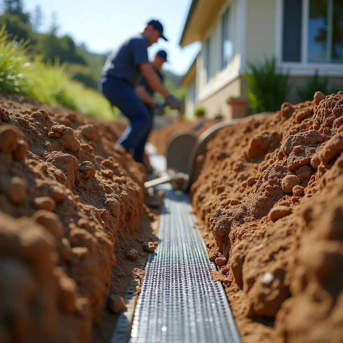 Hillside home in Glendale, CA with drainage work along the uphill foundation wall