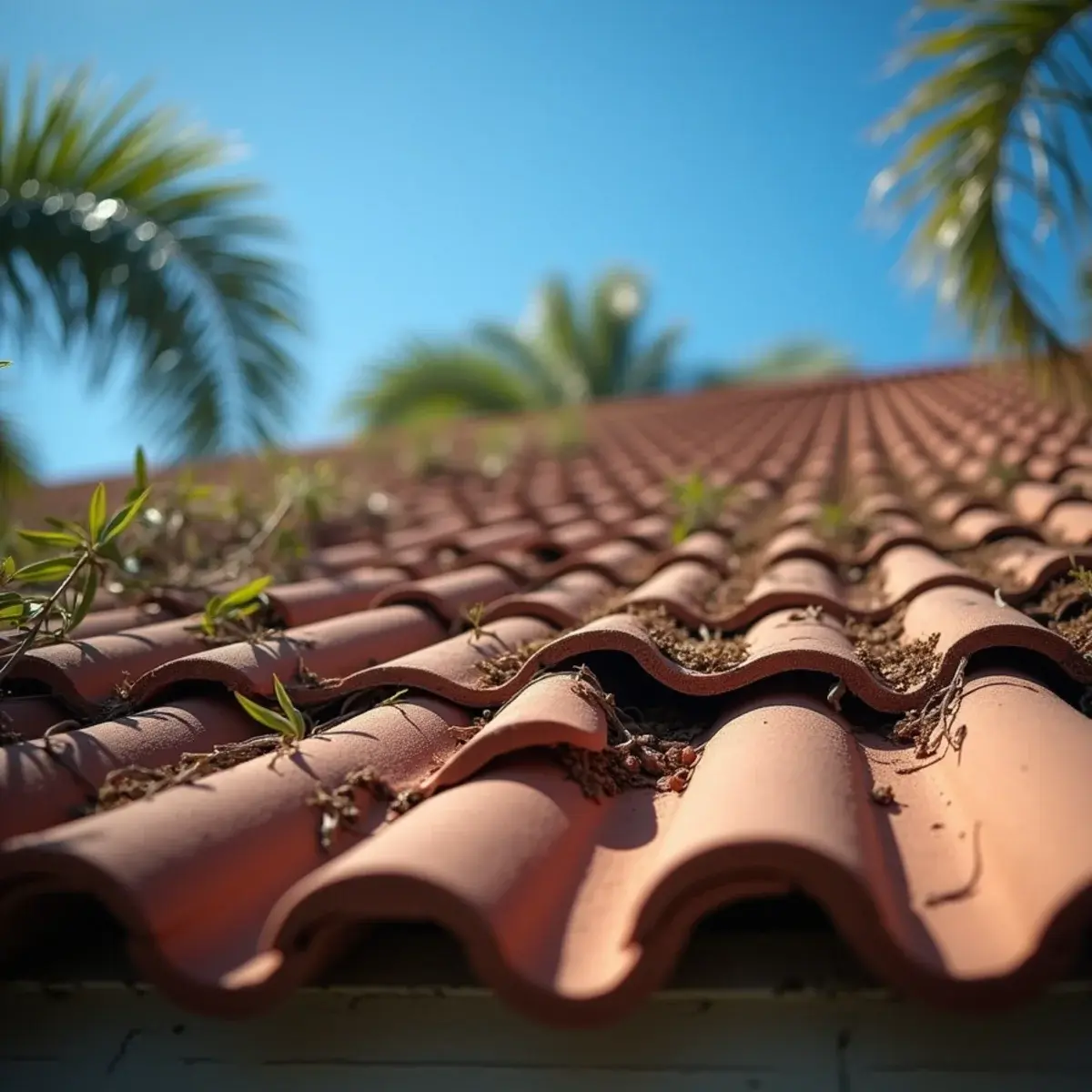 Wind damaged roof tiles on a Glendale, CA home after a Santa Ana wind event