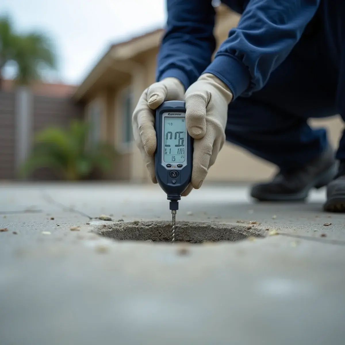 In-situ relative humidity probe installed in a concrete slab before new flooring installation
