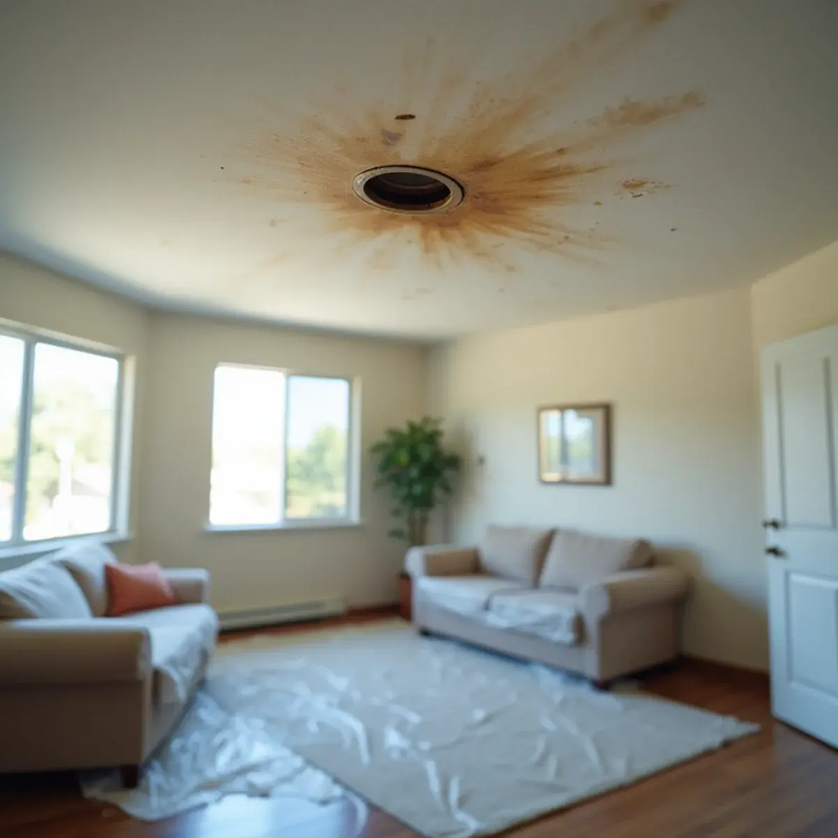 Water damaged ceiling in a condominium unit below a plumbing failure in Los Angeles