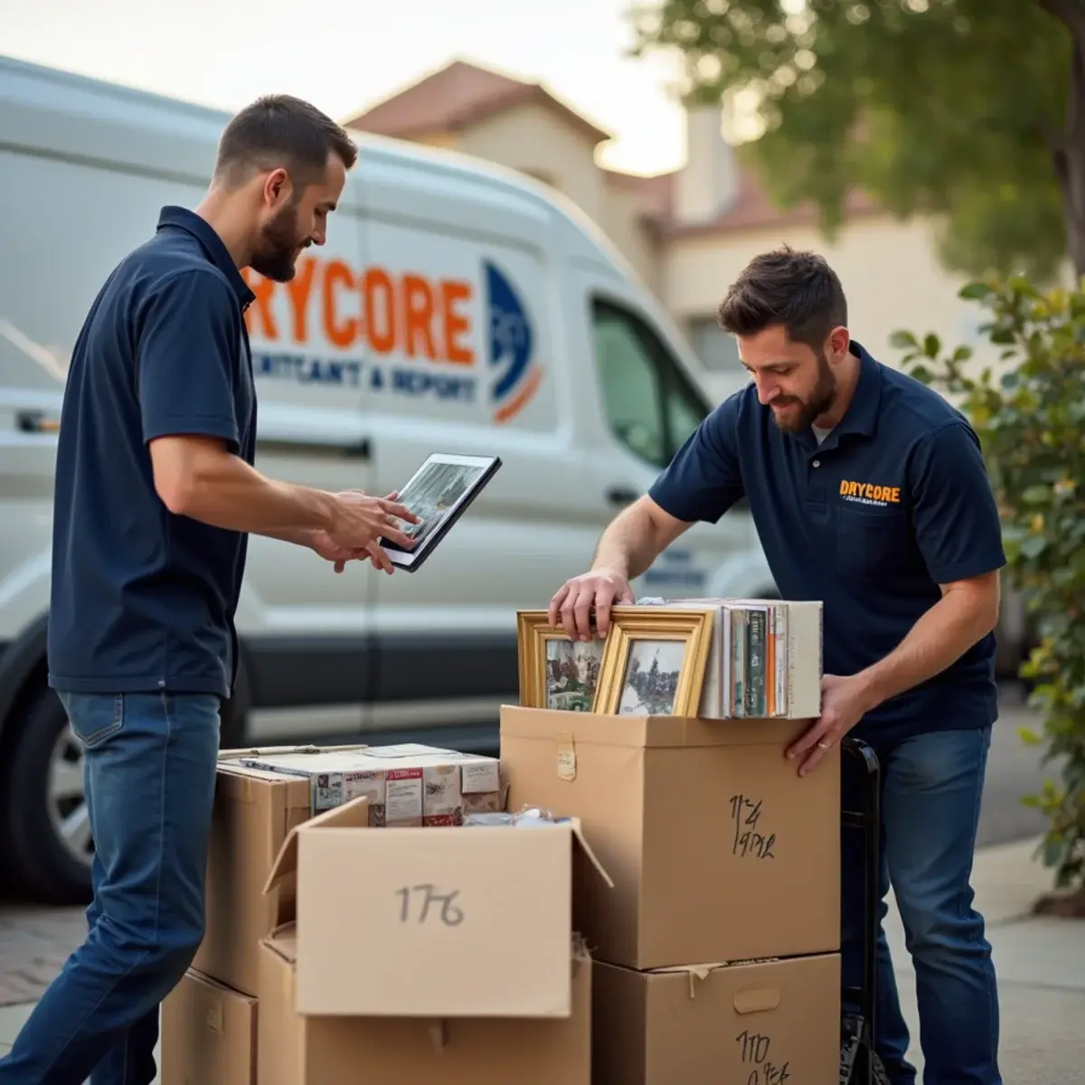 Restoration team packing and inventorying household contents after water damage in Glendale, CA