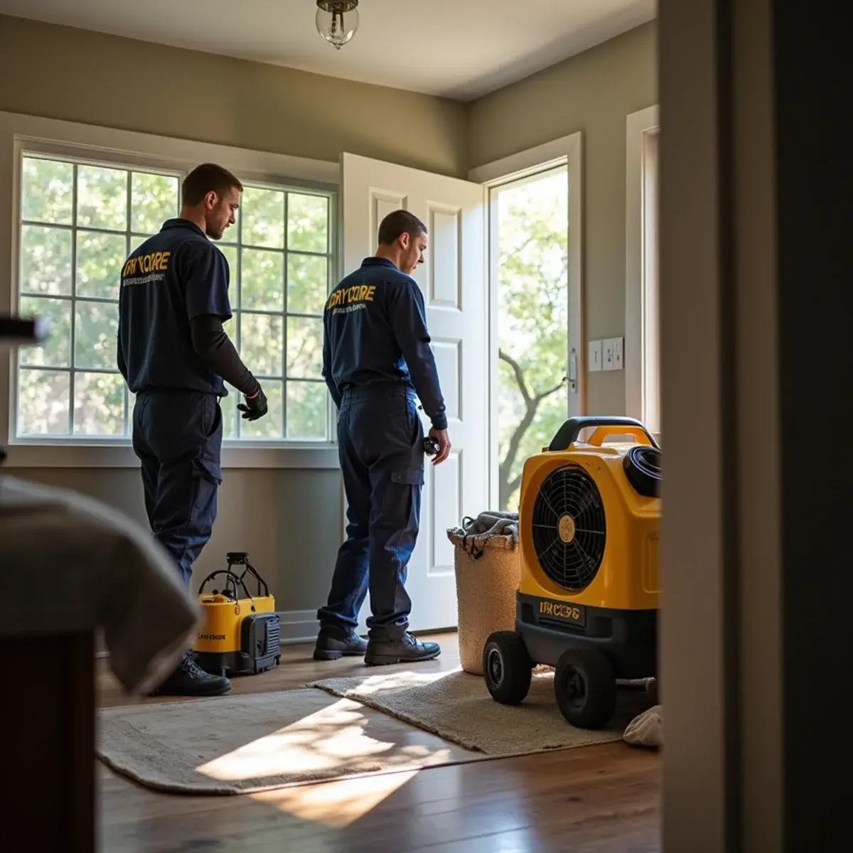 Water damage restoration crew working inside a home in Altadena, CA