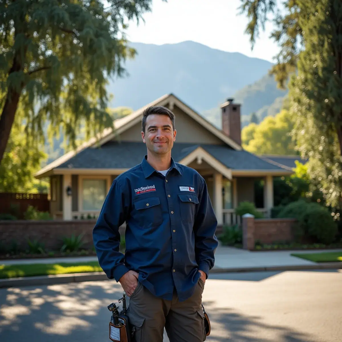 Craftsman home on a wooded street in Altadena, CA below the San Gabriel Mountains