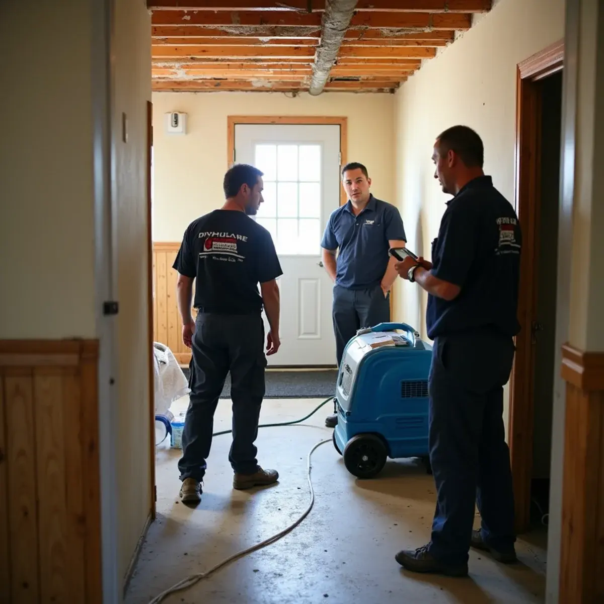 Water damage restoration crew working inside a home in Arleta, CA