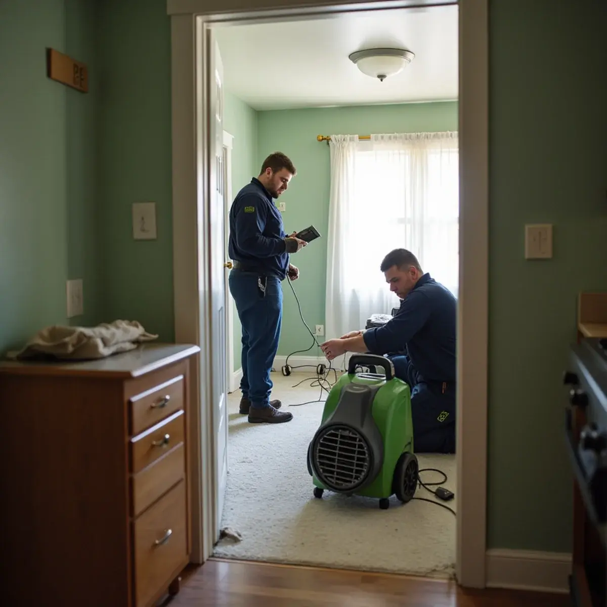 Water damage restoration crew working inside a home in Atwater Village, CA