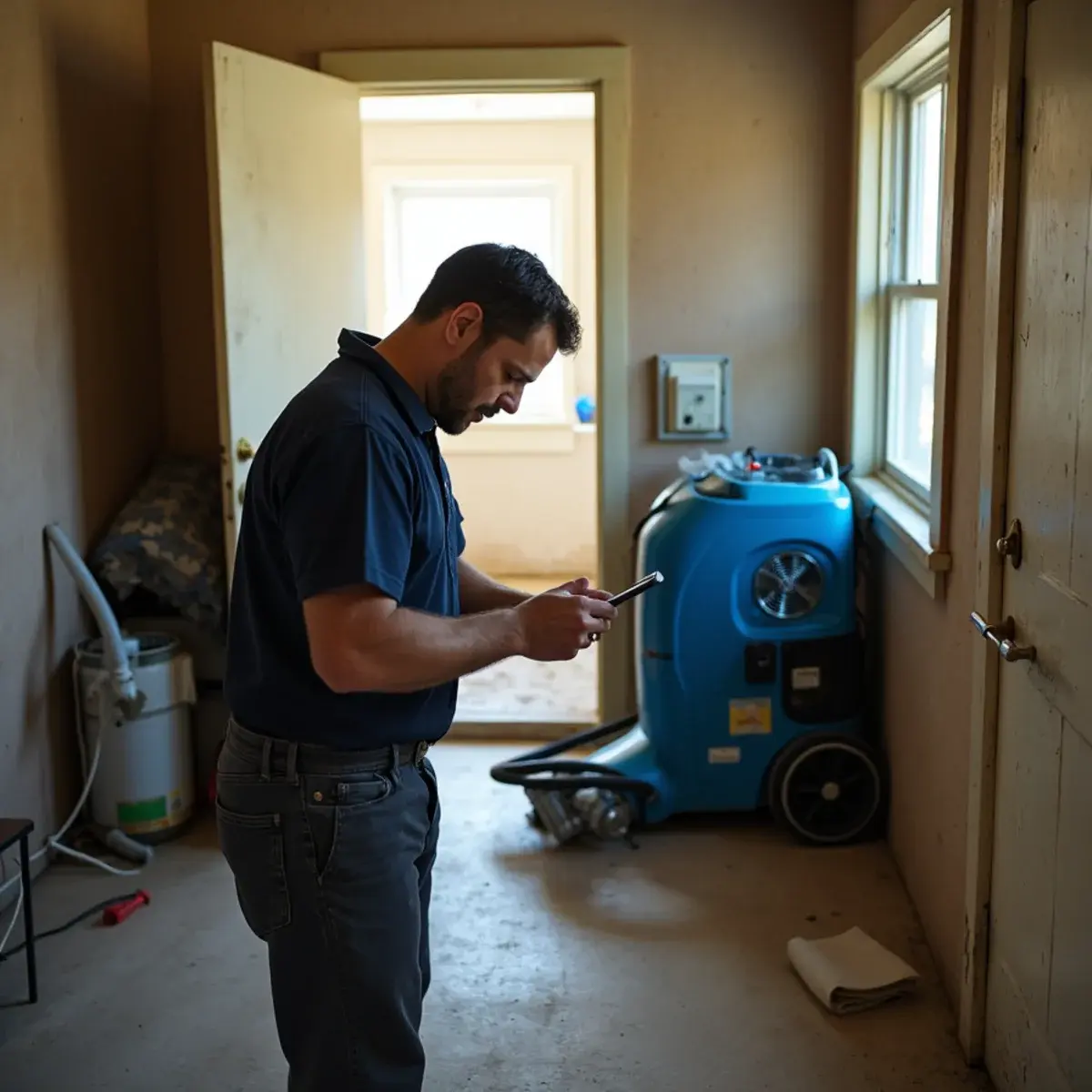 Water damage restoration crew working inside a home in Boyle Heights, CA