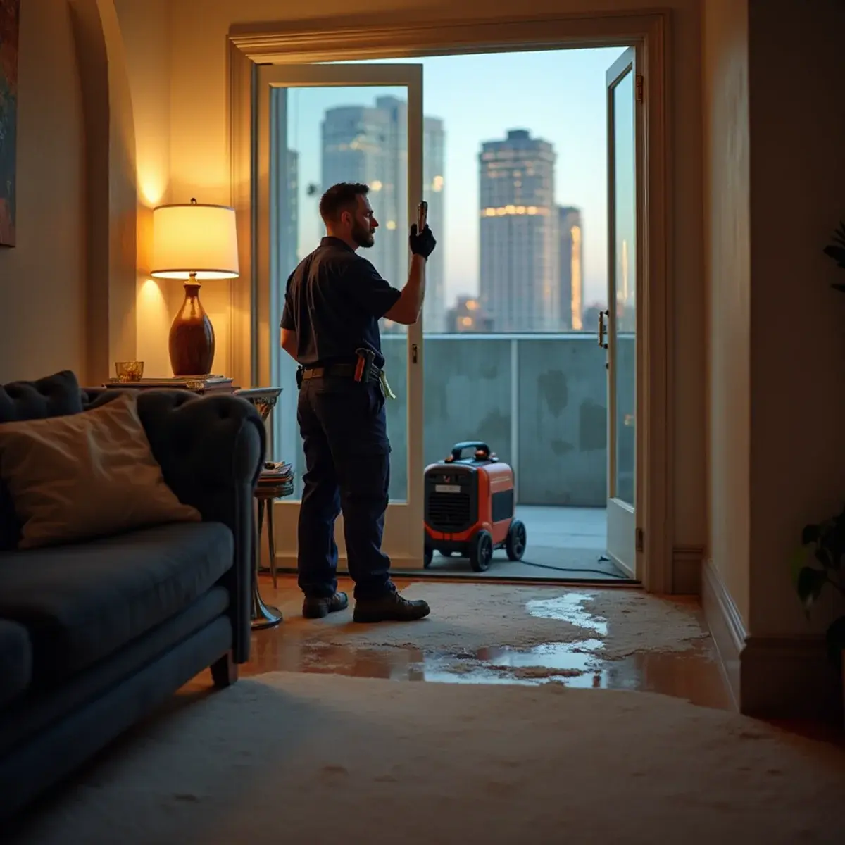 Water damage restoration crew working inside a home in Downtown Los Angeles, CA