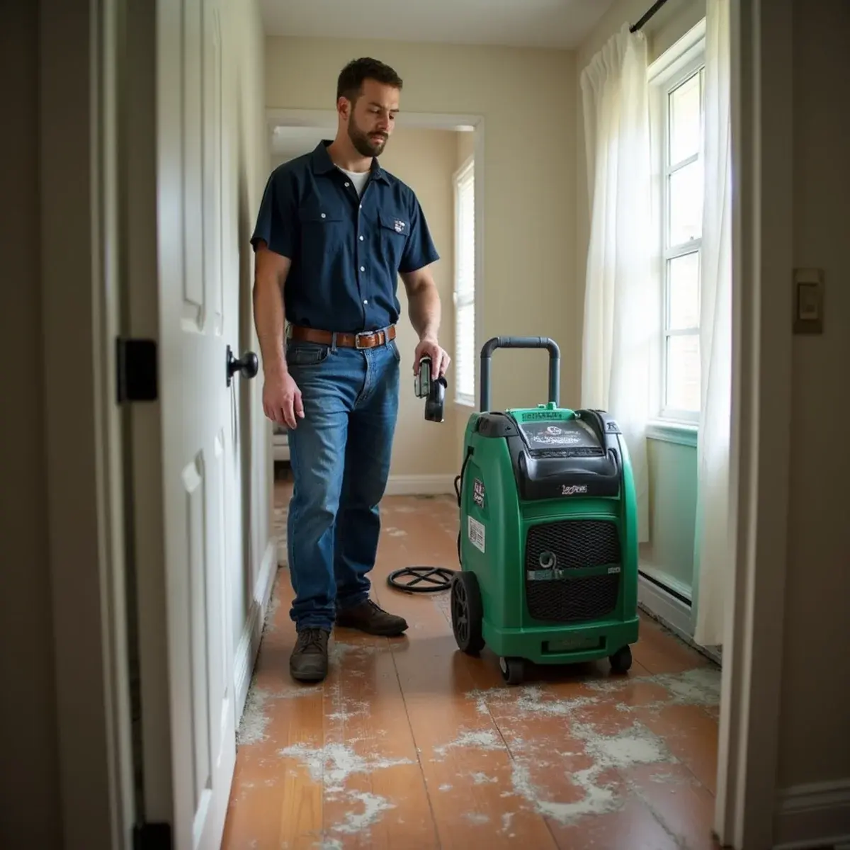 Water damage restoration crew working inside a home in Duarte, CA