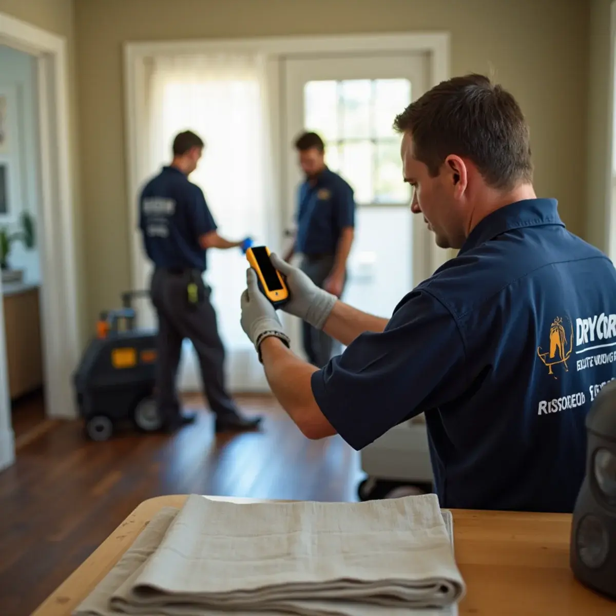 Water damage restoration crew working inside a home in Eagle Rock, CA