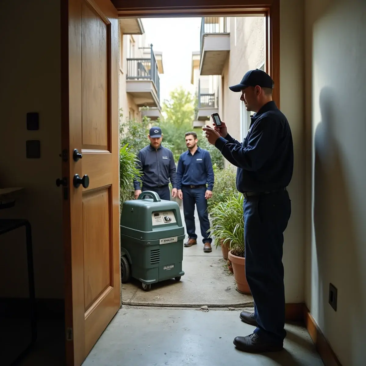 Water damage restoration crew working inside a home in Hollywood, CA