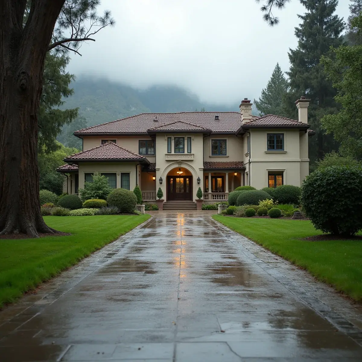 Large estate home on a wooded lot in La Cañada Flintridge, CA after storm water damage