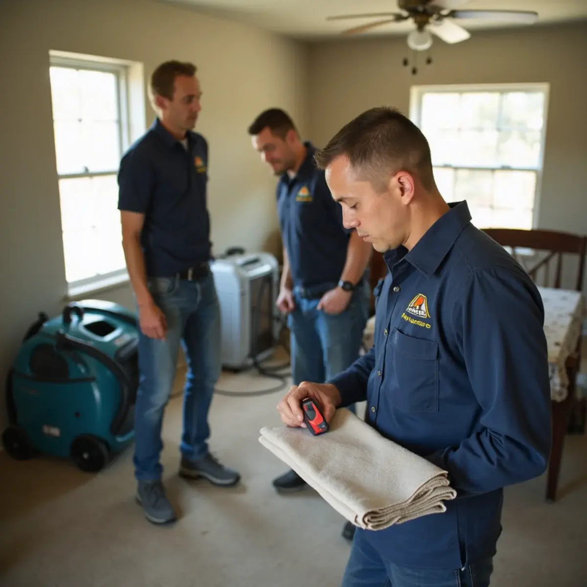Water damage restoration crew working inside a home in Pacoima, CA