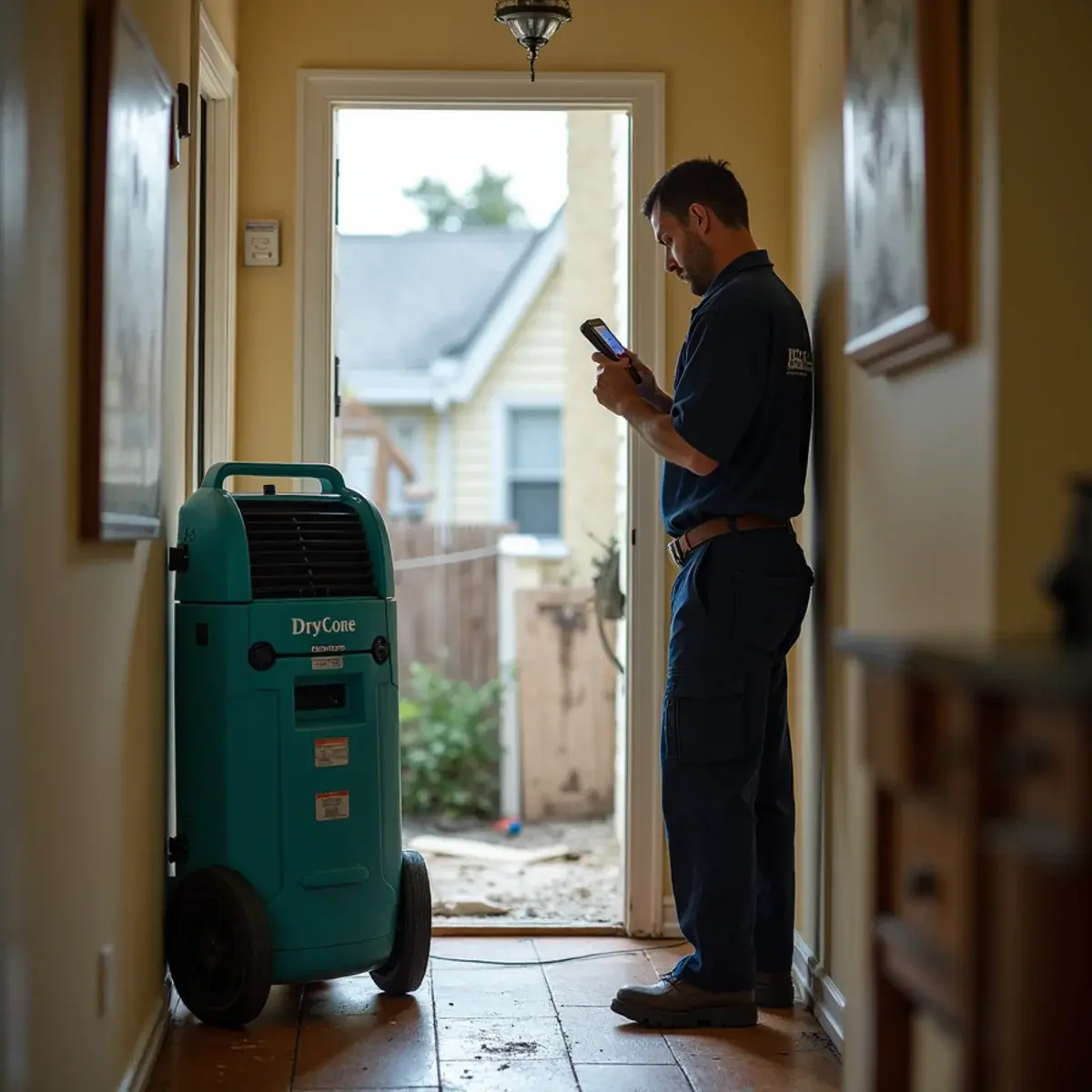 Water damage restoration crew working inside a home in Pico-Union, CA