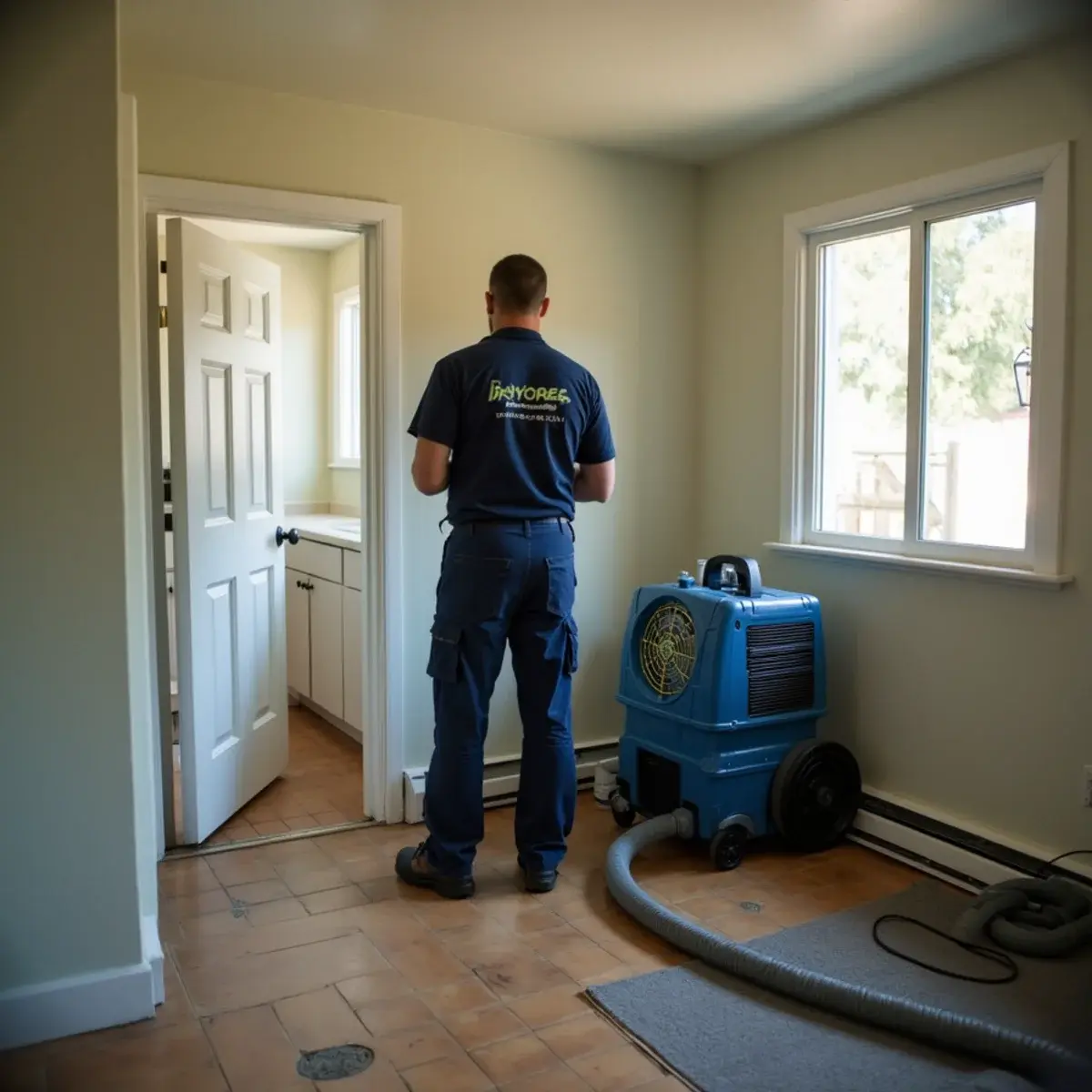 Water damage restoration crew working inside a home in Reseda, CA