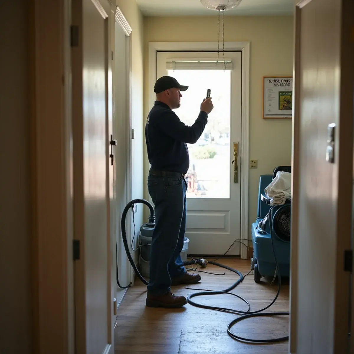 Water damage restoration crew working inside a home in Rossmoyne, CA