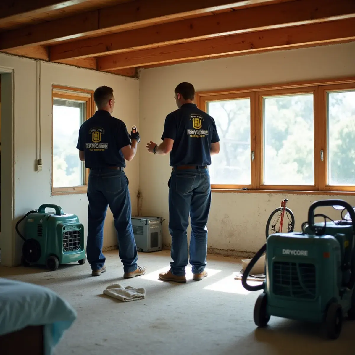 Water damage restoration crew working inside a home in Silver Lake, CA