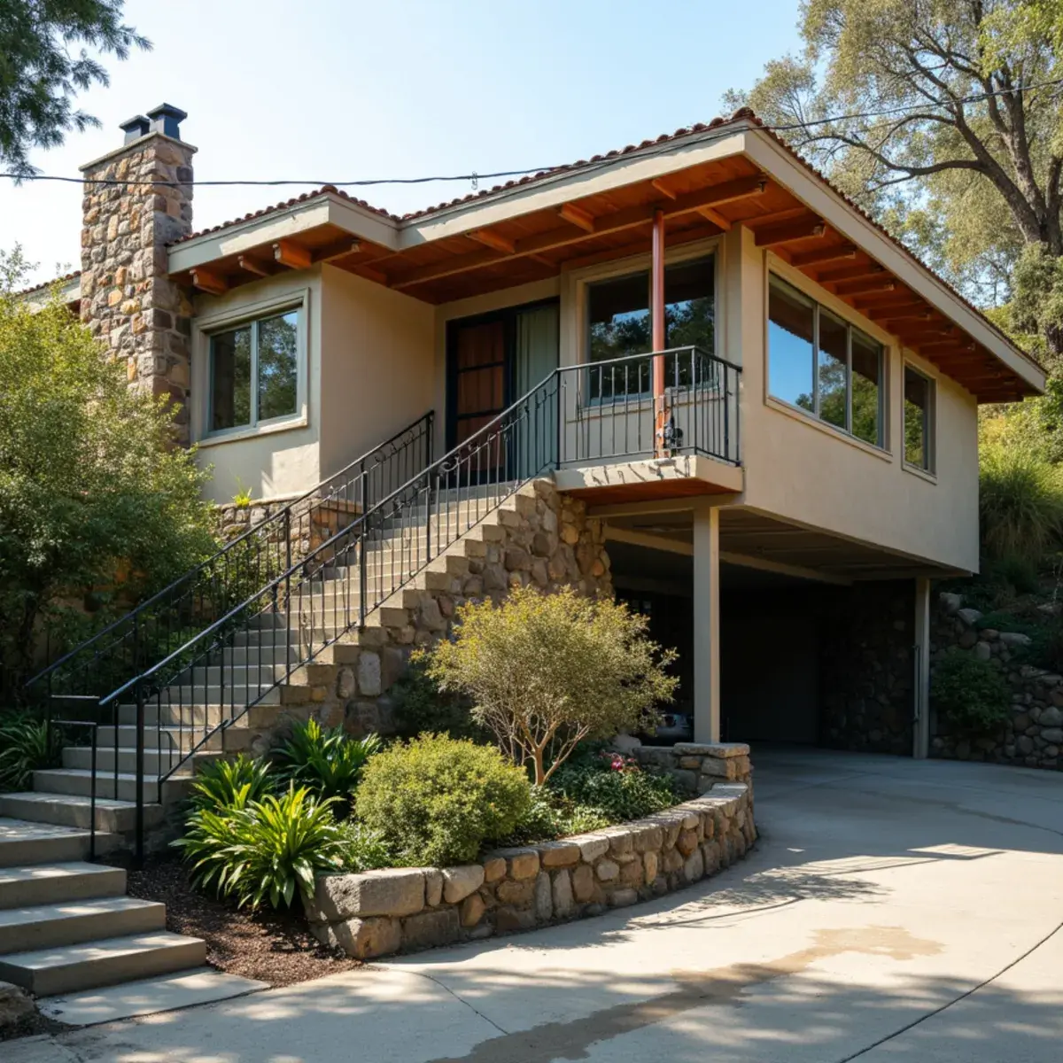 Mid-century hillside home on a steep street in Silver Lake, Los Angeles, CA