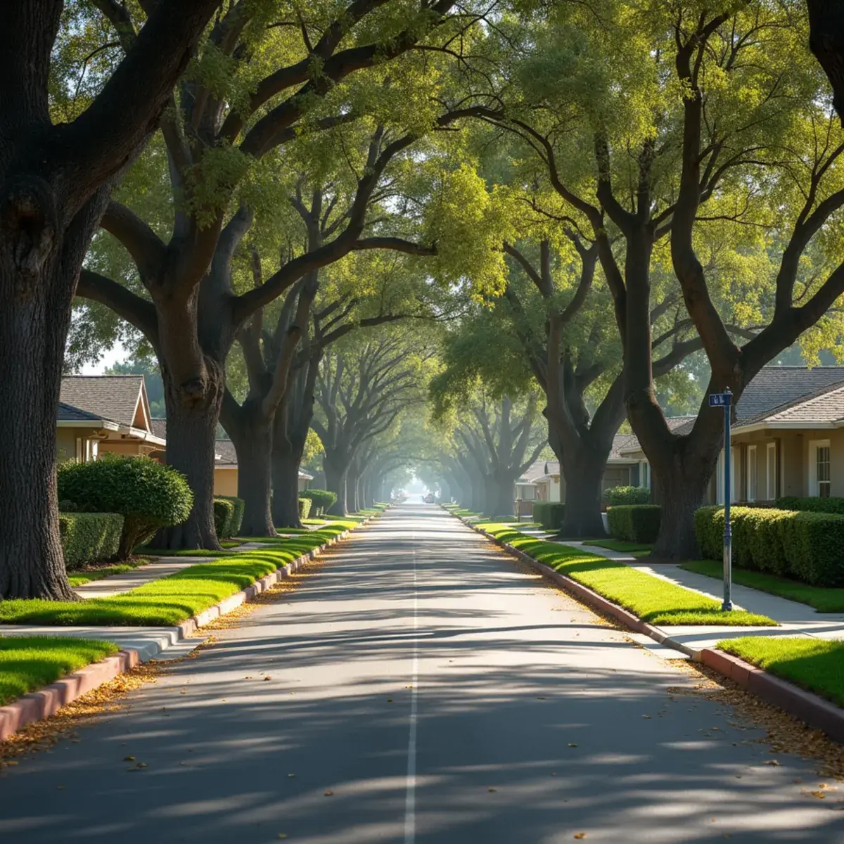 Tree-lined residential street in the Verdugo Woodlands neighborhood of Glendale, CA