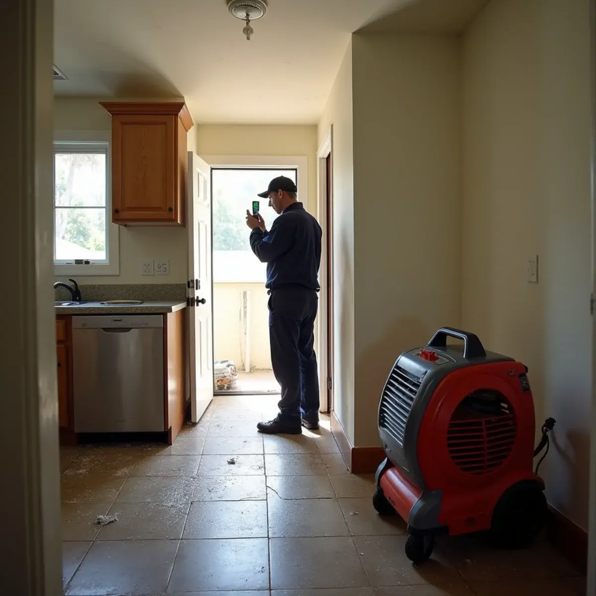 Water damage restoration crew working inside a home in Winnetka, CA