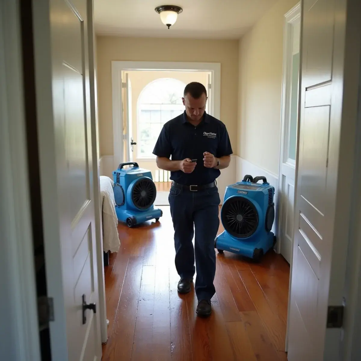 Water damage restoration crew working inside a home in Chevy Chase Canyon, CA