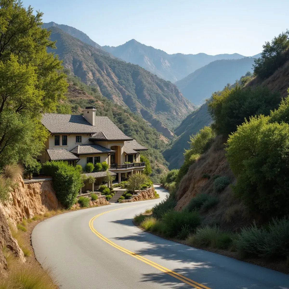 Custom hillside home along a canyon road in Chevy Chase Canyon, Glendale, CA