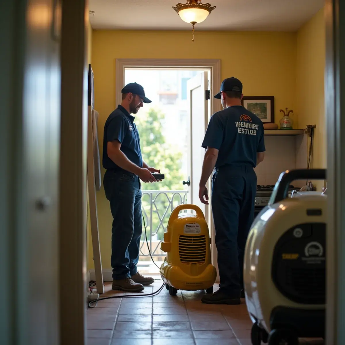 Water damage restoration crew working inside a home in Glassell Park, CA