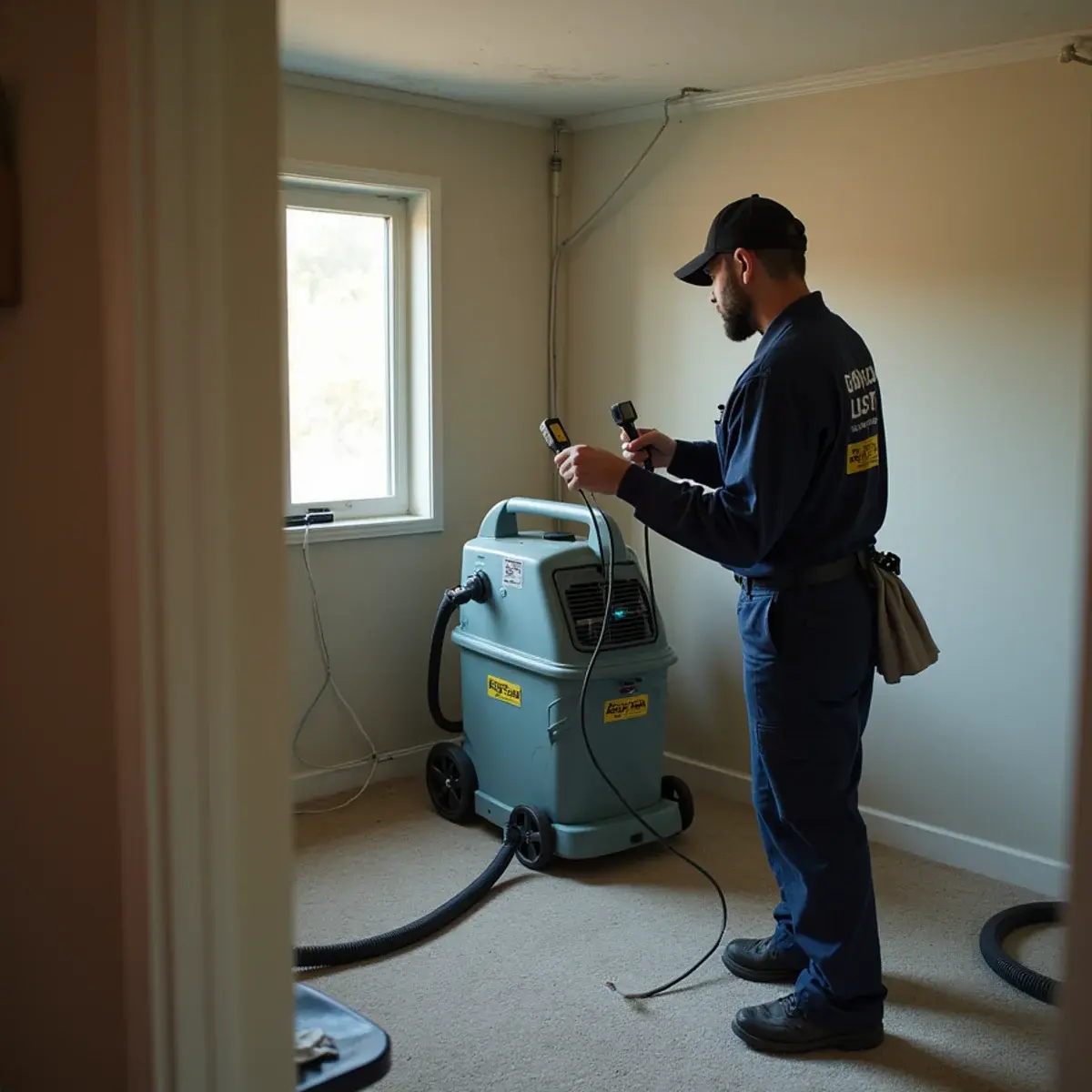 Water damage restoration crew working inside a home in Mount Washington, CA