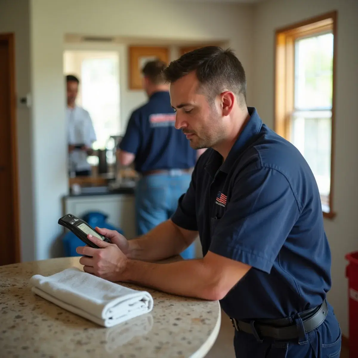Water damage restoration crew working inside a home in Sherman Oaks, CA