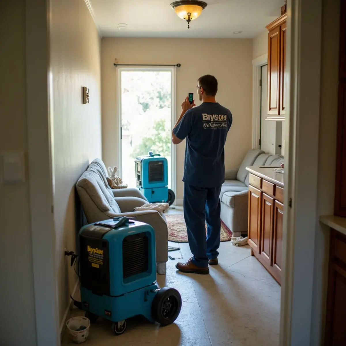 Water damage restoration crew working inside a home in Sun Valley, CA