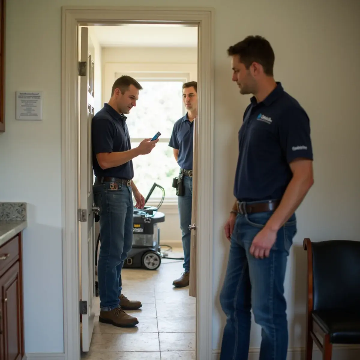 Water damage restoration crew working inside a home in Toluca Lake, CA