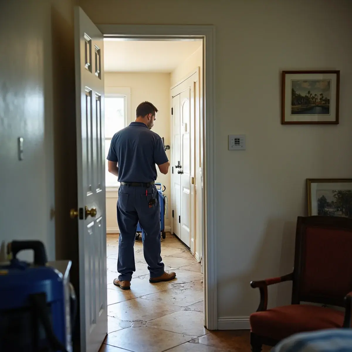 Water damage restoration crew working inside a home in Van Nuys, CA